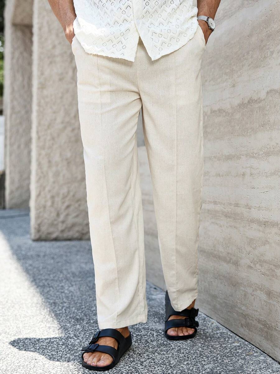 Pantalon de lin respirant avec poches plaquées – Coupe droite décontractée