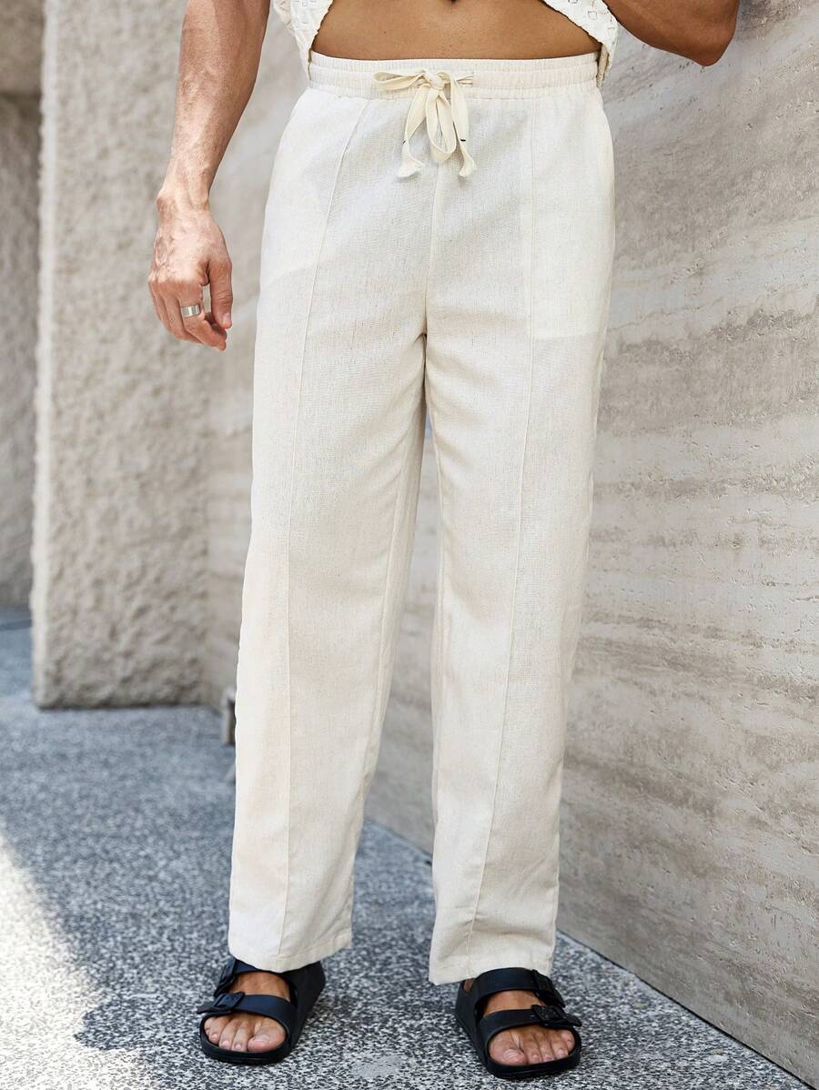 Pantalon de lin respirant avec poches plaquées – Coupe droite décontractée