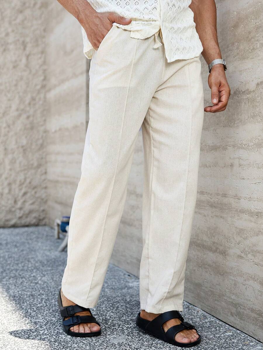 Pantalon de lin respirant avec poches plaquées – Coupe droite décontractée