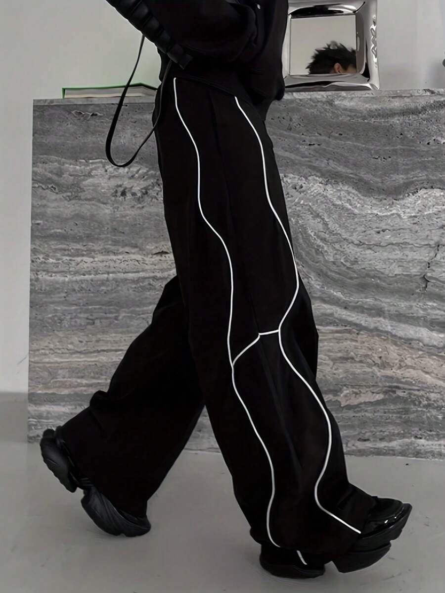 Pantalon de survêtement décontracté à bordure contrastée pour homme