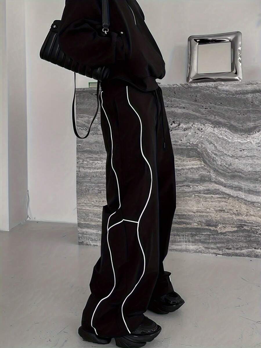 Pantalon de survêtement décontracté à bordure contrastée pour homme