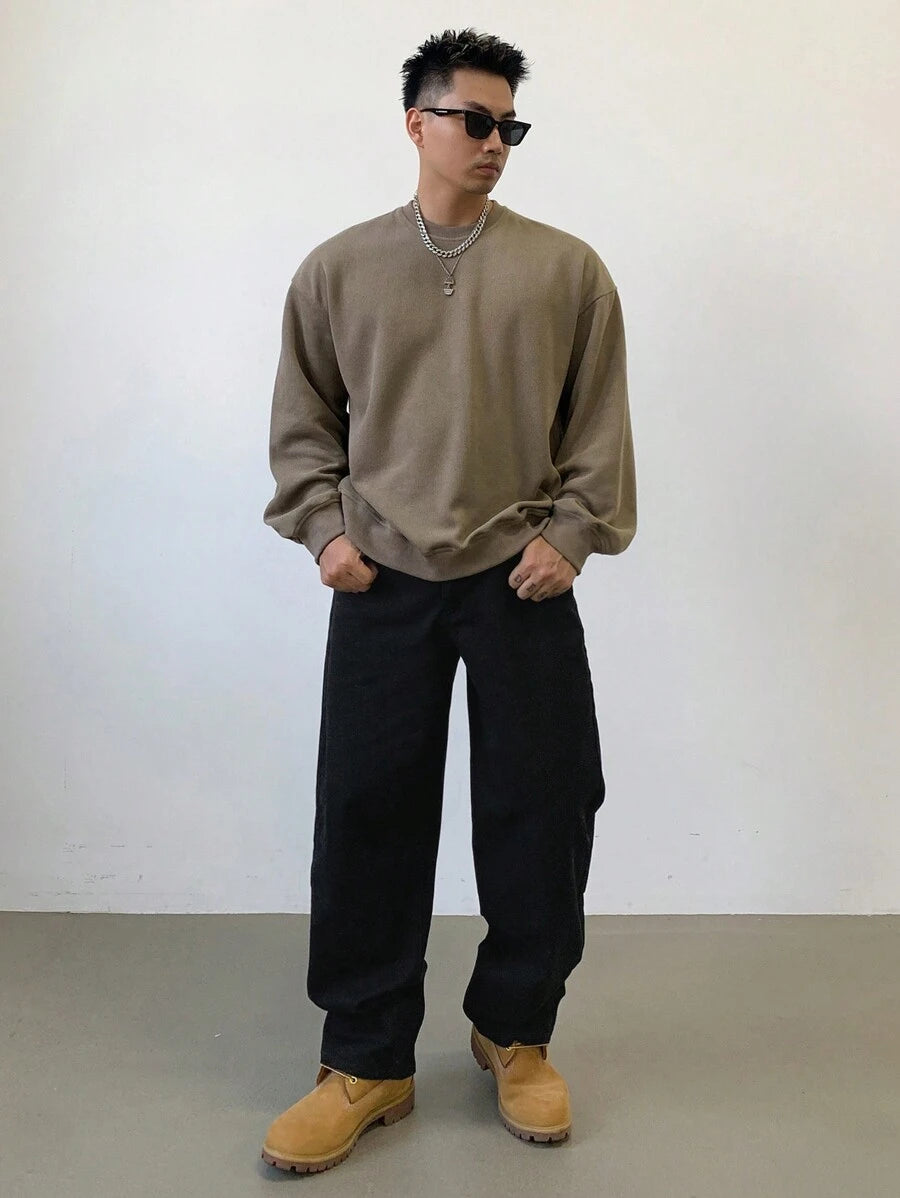 Pantalon droit décontracté simple de couleur unie pour hommes