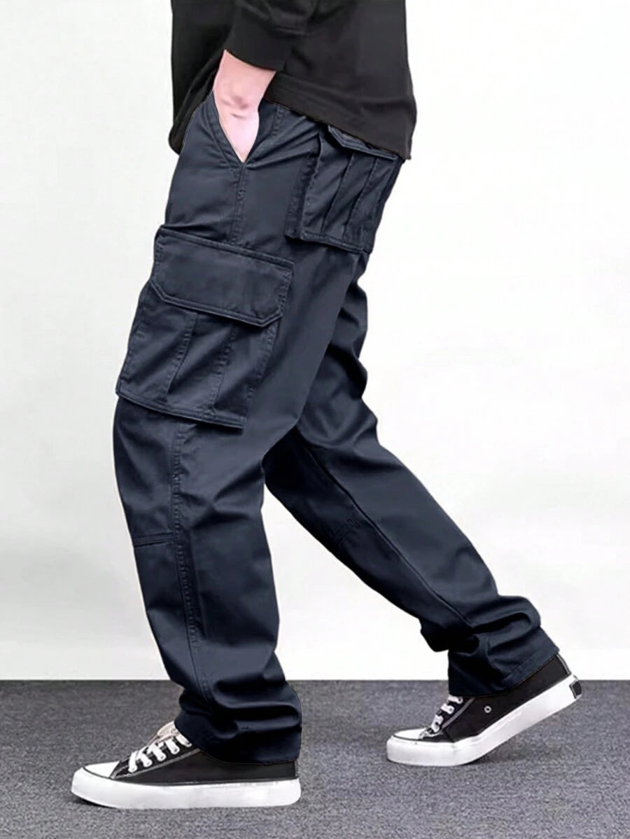 Pantalon cargo ample et décontracté avec cordon de serrage à la taille et poches à rabat