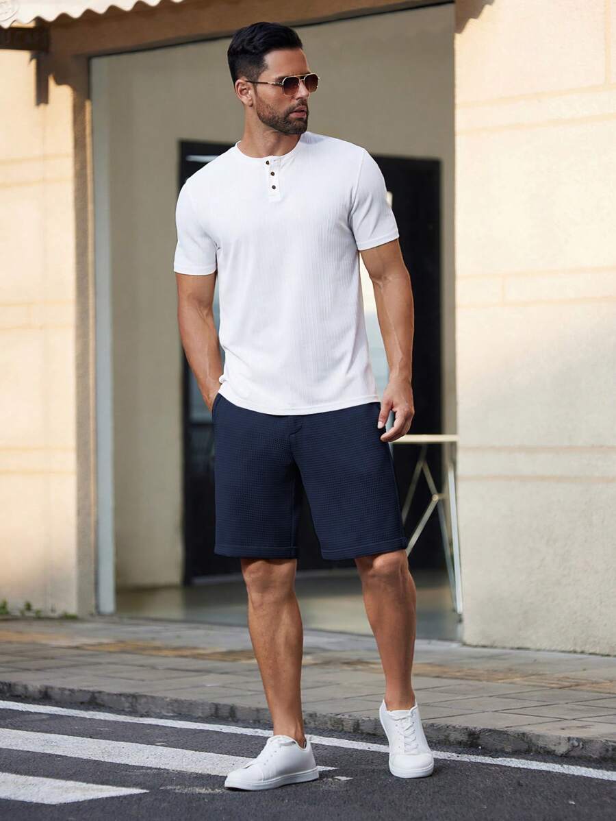Bermuda droit tissé taille mi-haute – Short décontracté pour homme