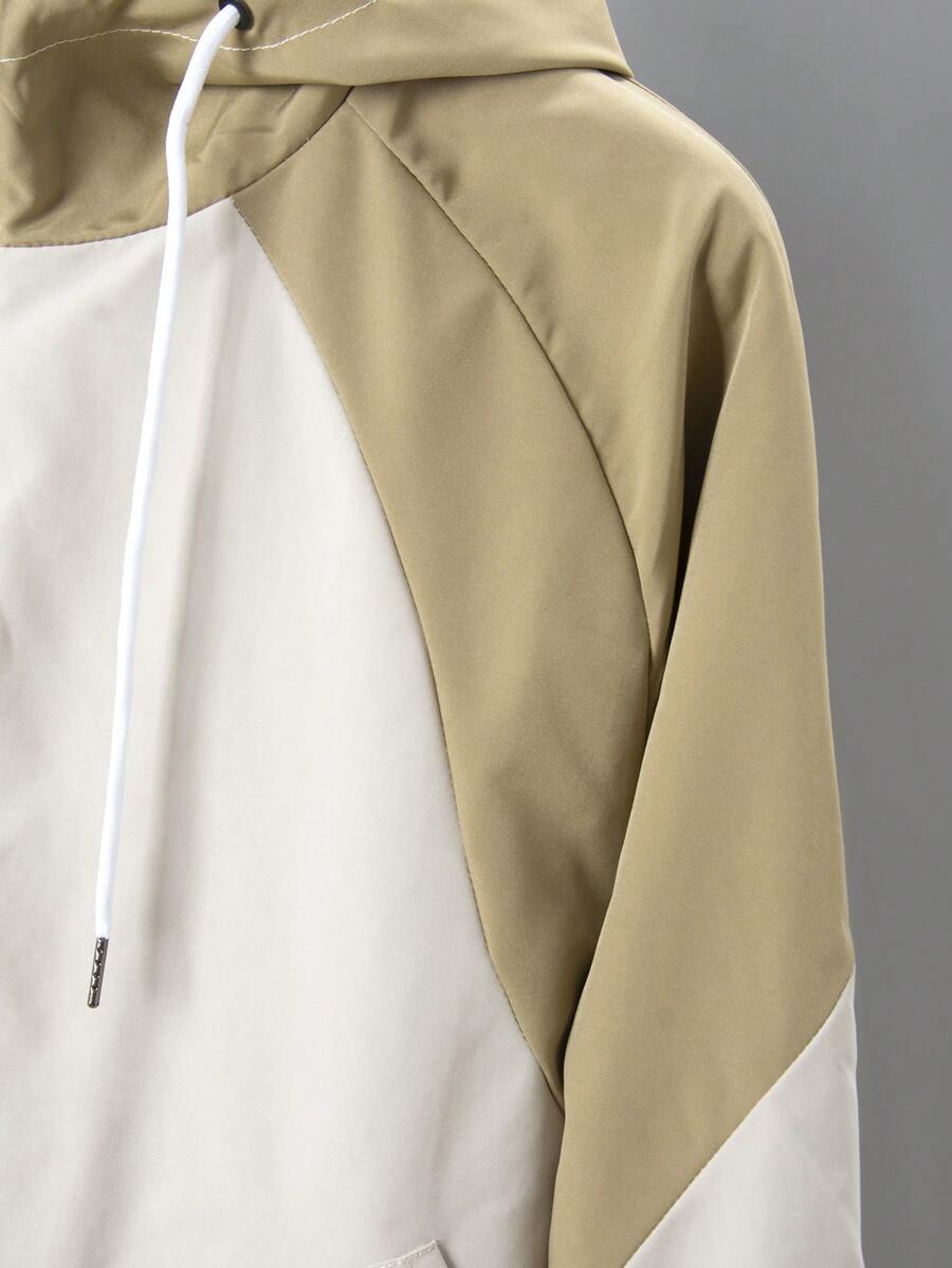 Veste coupe-vent patchwork à capuche grande taille avec fermeture éclair sur le devant