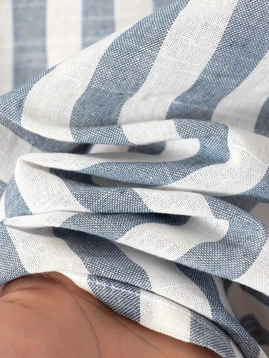 Chemise boutonnée en lin à rayures – Style décontracté pour homme