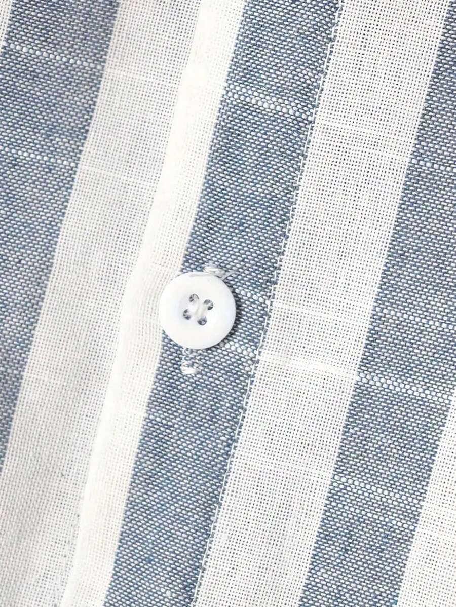 Chemise boutonnée en lin à rayures – Style décontracté pour homme