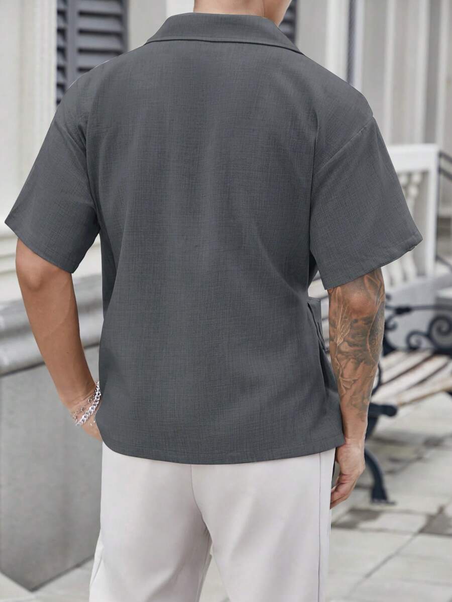 Chemise en lin à taille nouée et poche – Vêtement respirant pour homme