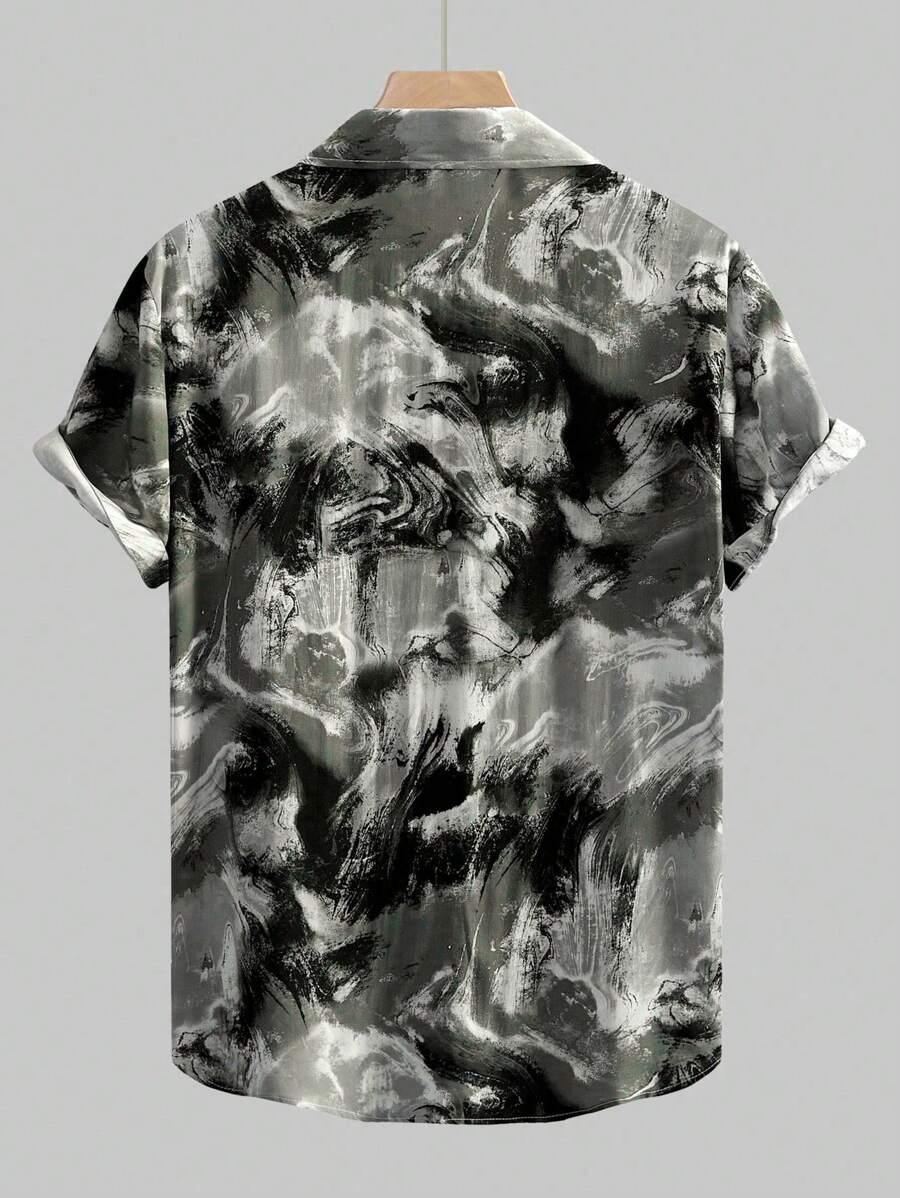Chemise hawaïenne boutonnée à manches courtes et imprimé sur toute la surface