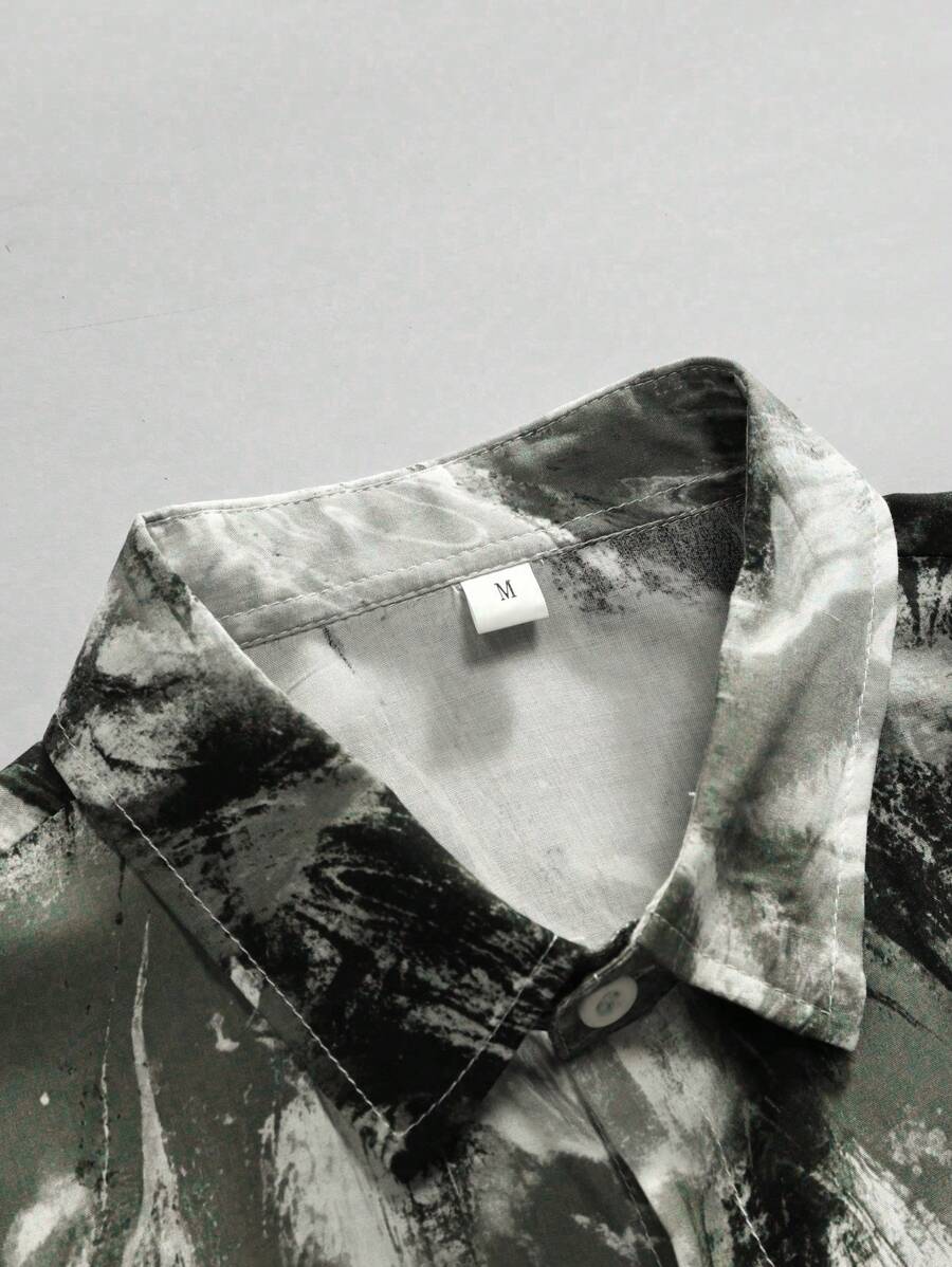 Chemise hawaïenne boutonnée à manches courtes et imprimé sur toute la surface