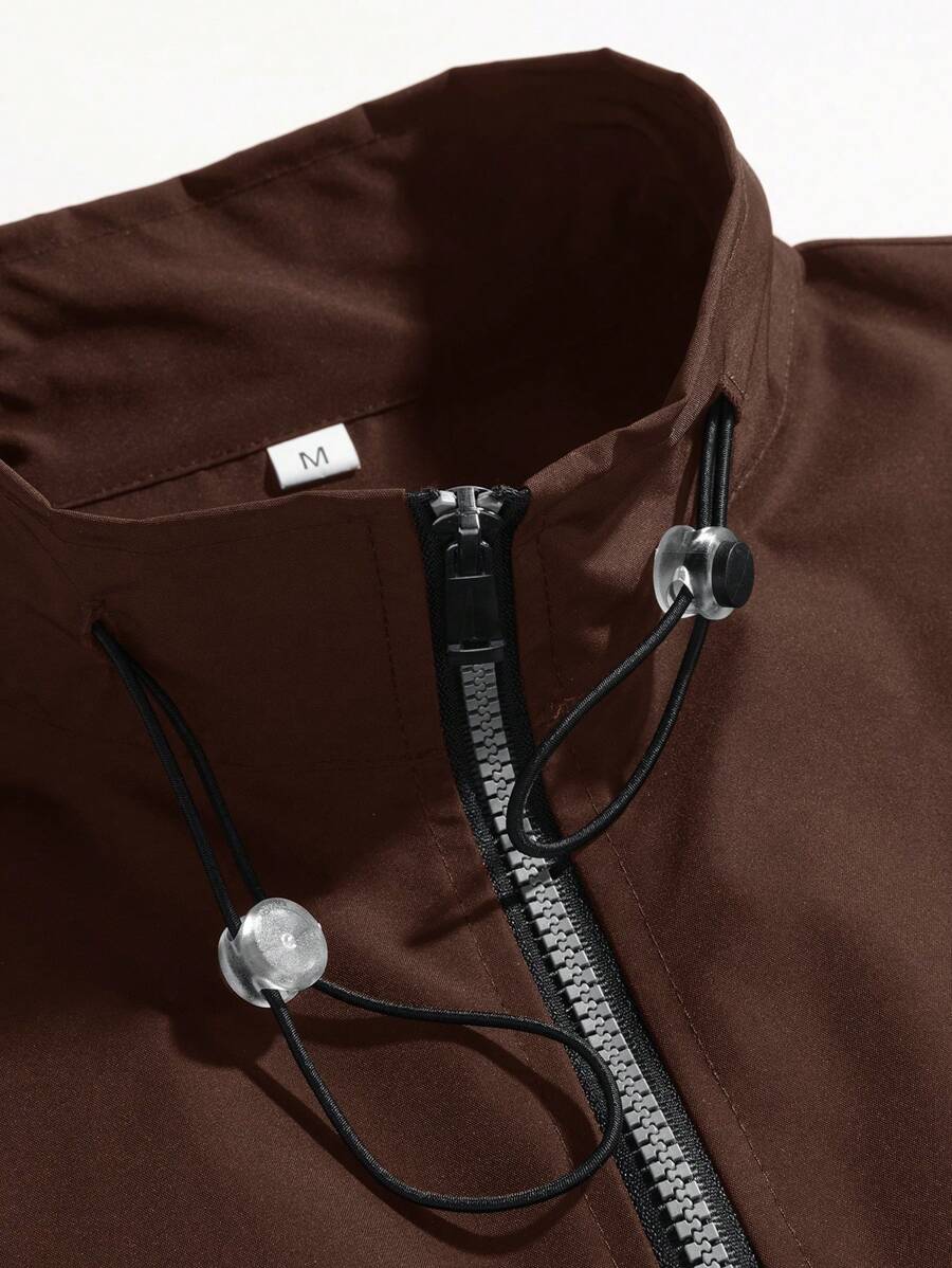 Coupe-vent zippé colorblock avec cordon de serrage et col cheminée