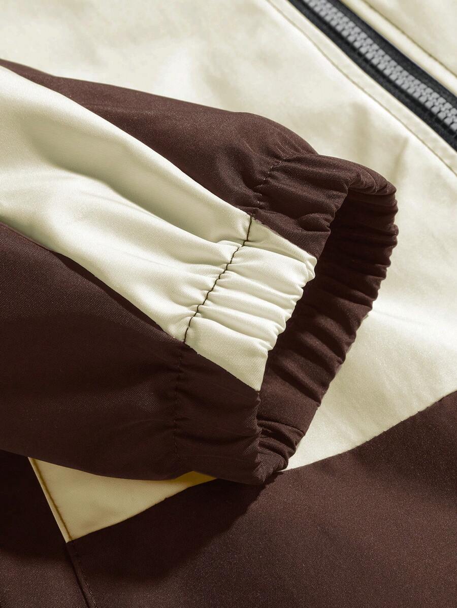 Coupe-vent zippé colorblock avec cordon de serrage et col cheminée
