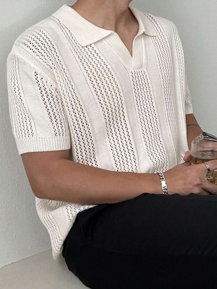 Chemises au crochet homme polo col V tricoté style élégant été