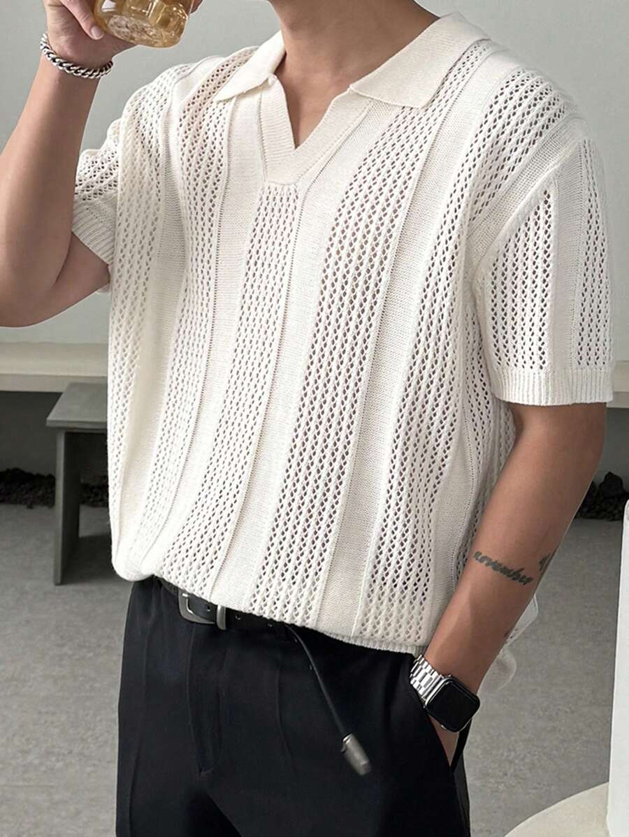 Chemises au crochet homme polo col V tricoté style élégant été