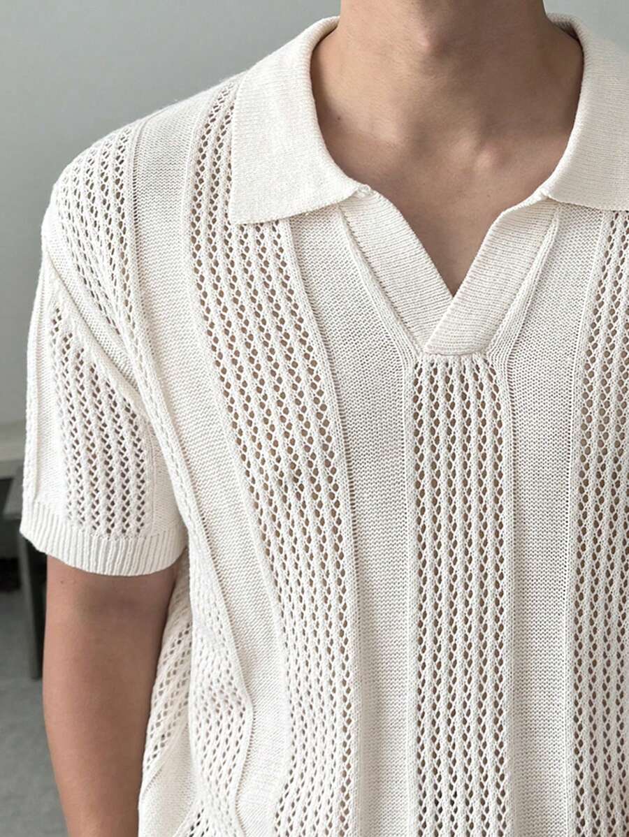 Chemises au crochet homme polo col V tricoté style élégant été