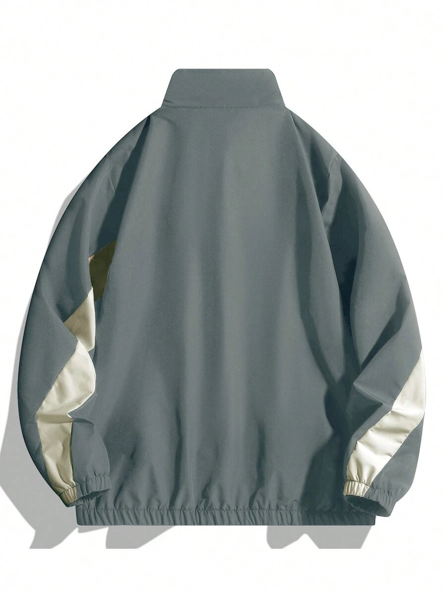 Coupe-vent zippé colorblock avec cordon de serrage et col cheminée