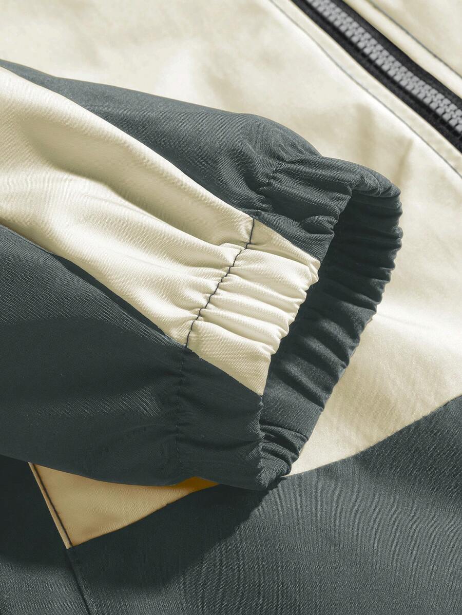 Coupe-vent zippé colorblock avec cordon de serrage et col cheminée