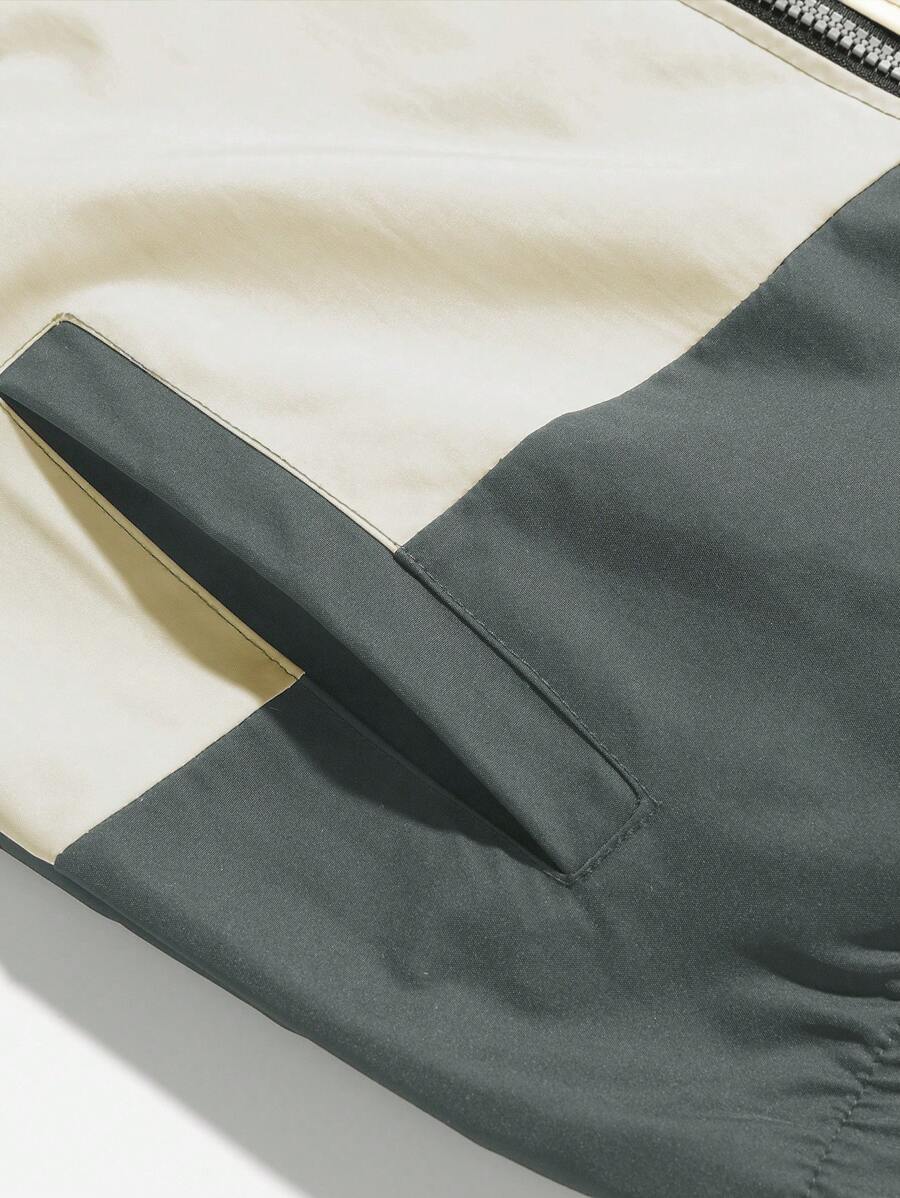 Coupe-vent zippé colorblock avec cordon de serrage et col cheminée