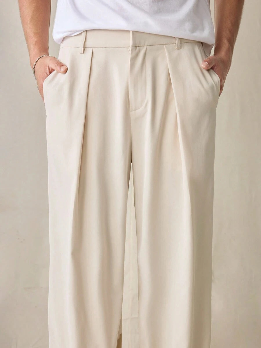 Pantalon droit décontracté à taille élastique et coupe ample pour homme