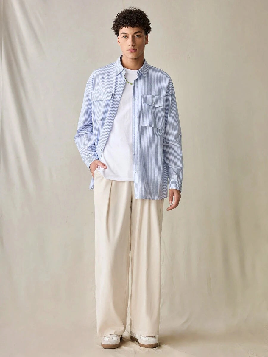 Pantalon décontracté à jambe droite et taille élastique pour homme, couleur unie