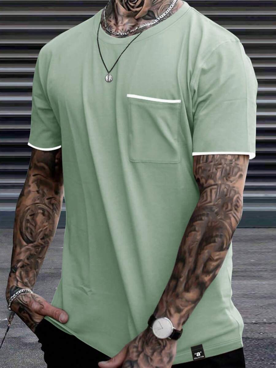 Chemise à col rond casual avec poche style streetwear tendance pour hommes