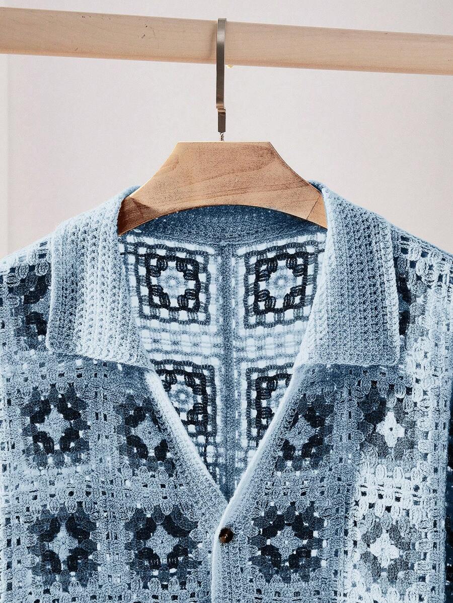 Chemises au crochet tendance homme col cubain été style vintage