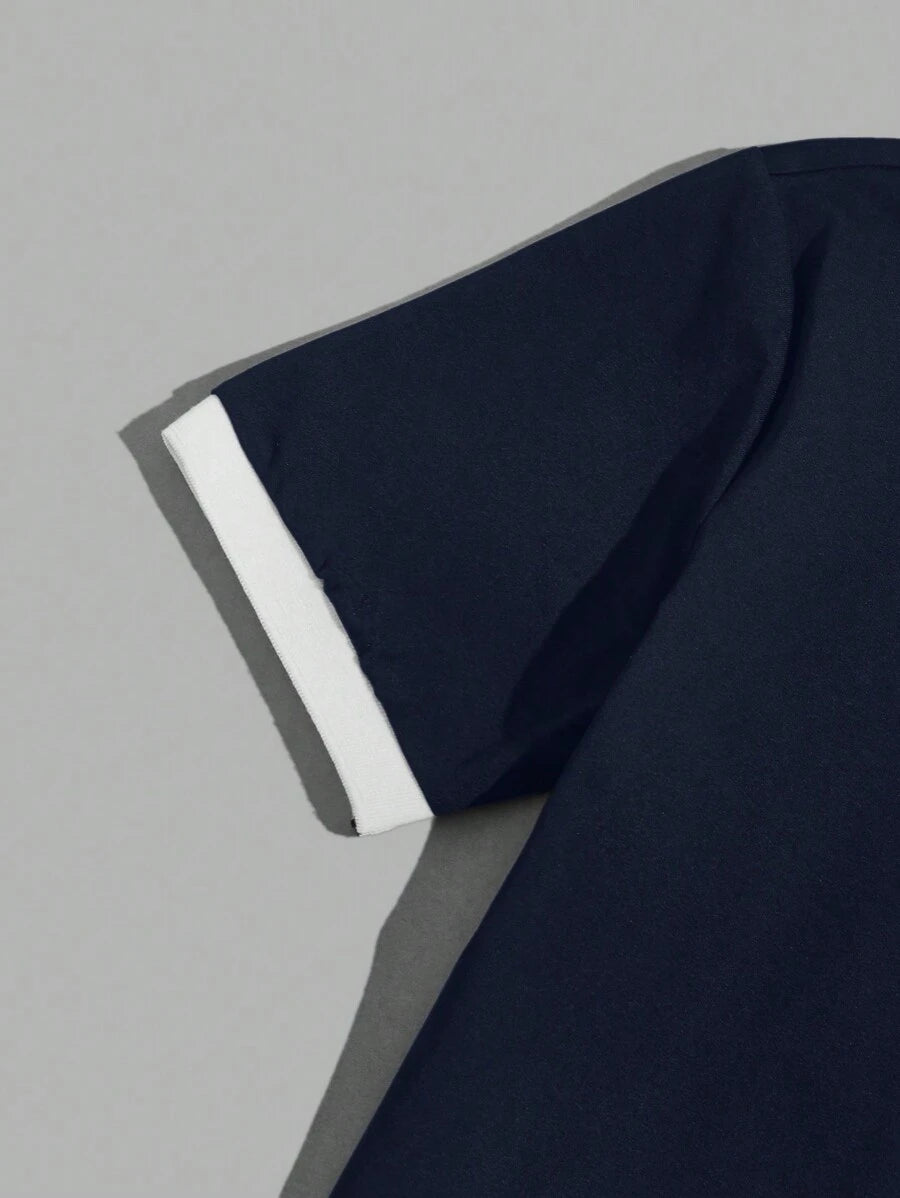 Polo décontracté à manches courtes avec lettres et couleurs contrastées pour homme