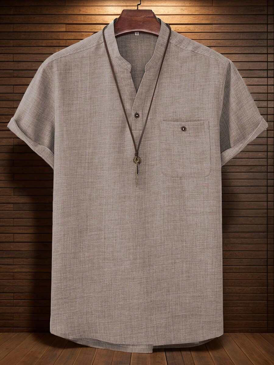 Chemise ample en lin avec poche – Streetwear léger pour homme