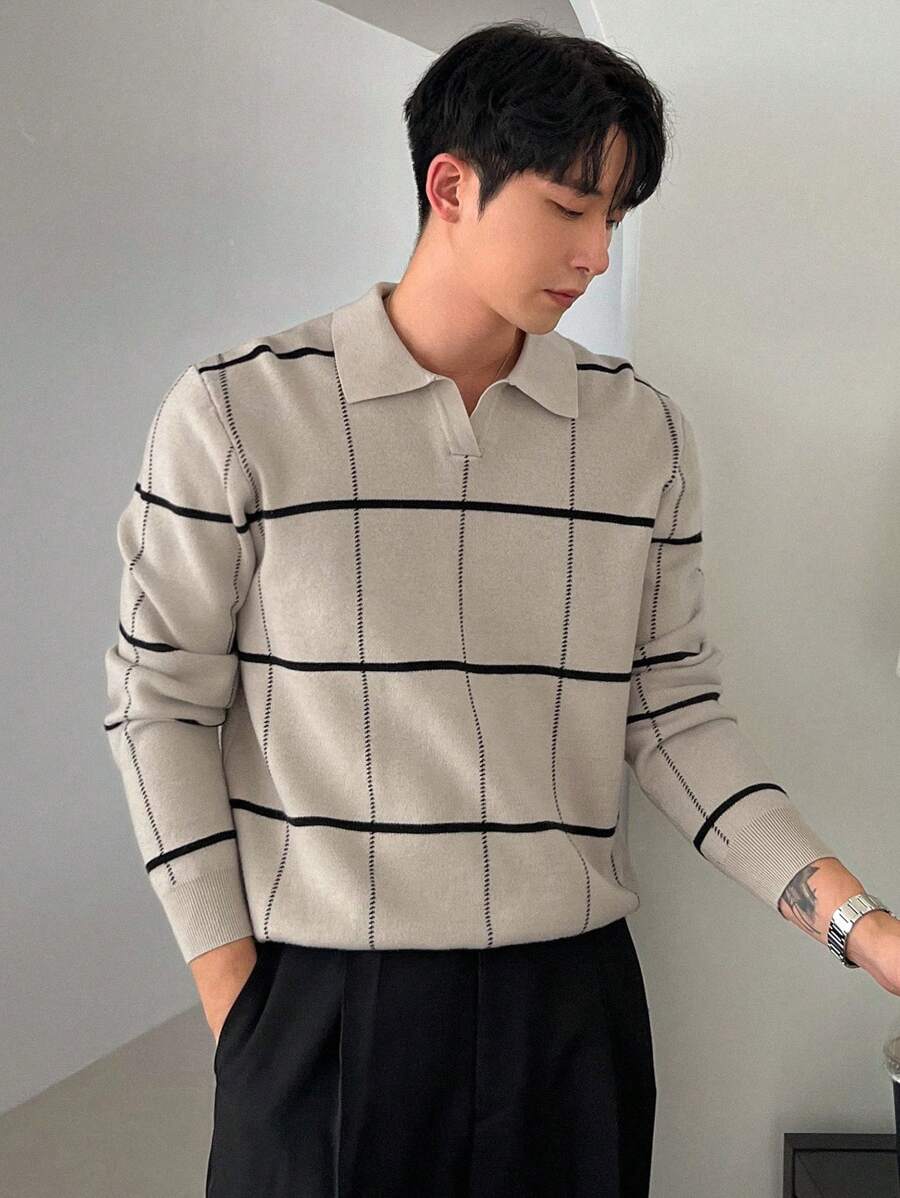Polo en tricot à carreaux – Polo léger à manches courtes pour homme