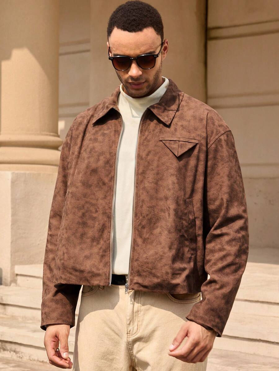 Veste en cuir décontractée à fermeture éclair – Vêtements d'extérieur élégants pour hommes