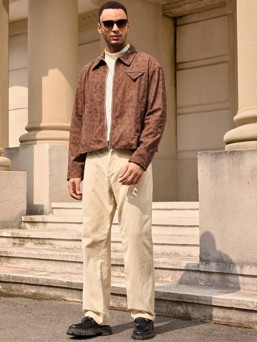 Veste en cuir décontractée à fermeture éclair – Vêtements d'extérieur élégants pour hommes
