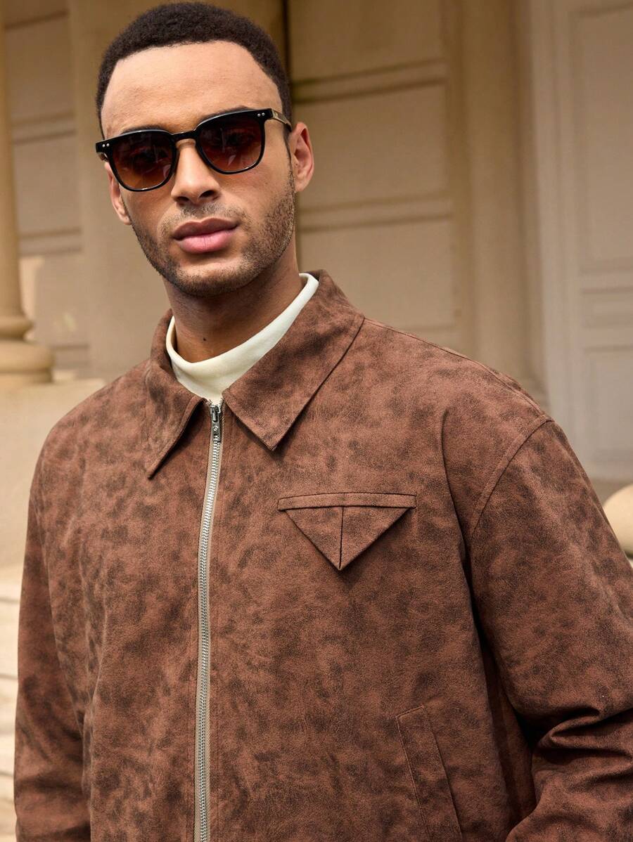 Veste en cuir décontractée à fermeture éclair – Vêtements d'extérieur élégants pour hommes