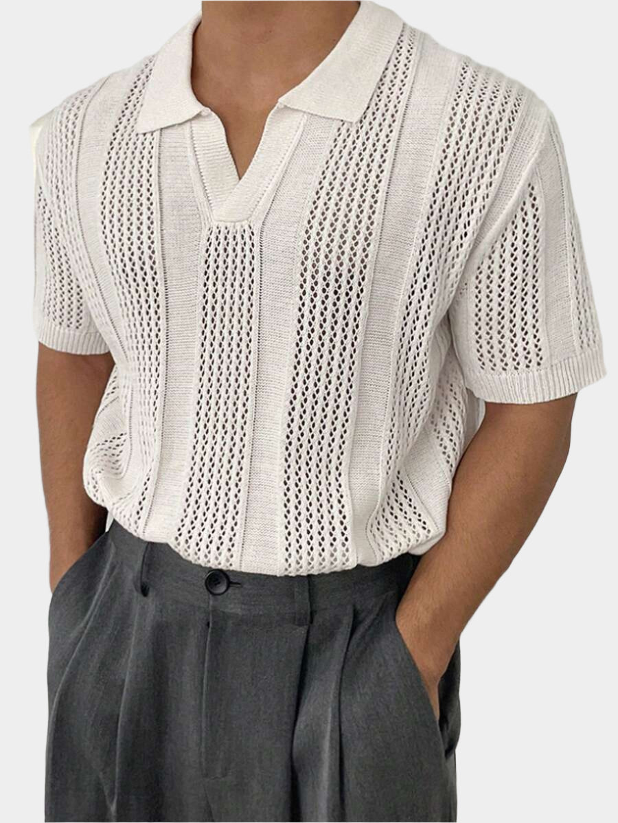 Chemises au crochet homme polo col V tricoté style élégant été