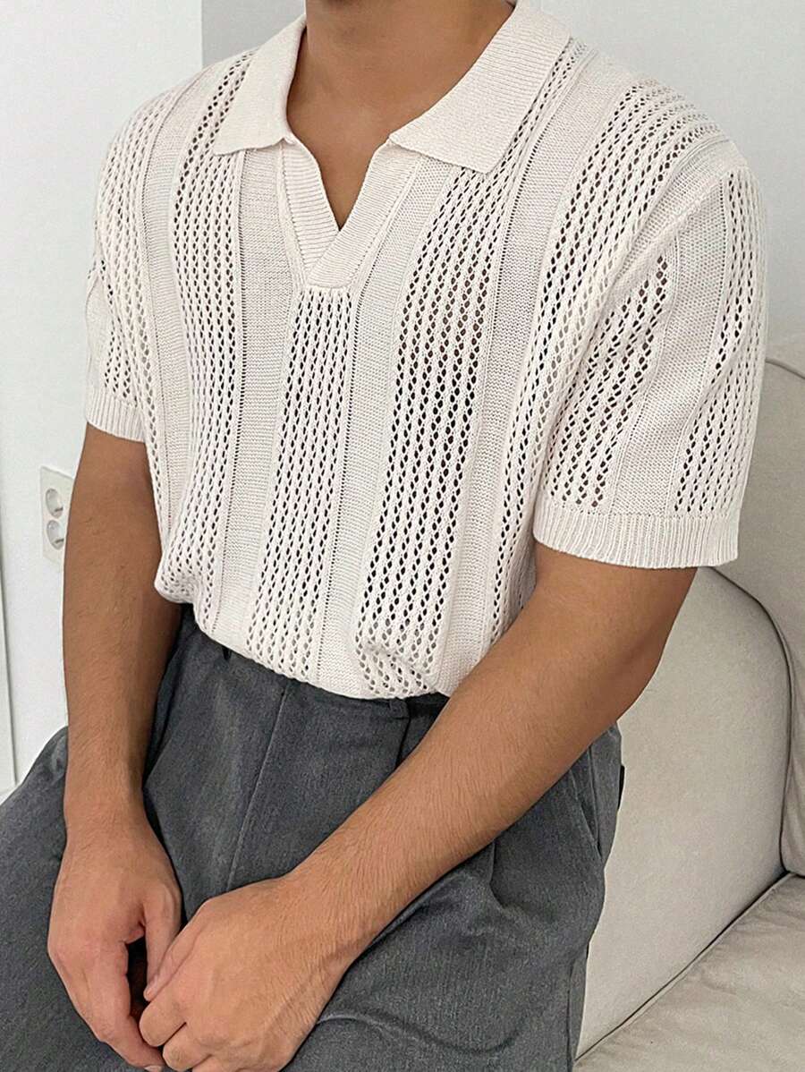 Chemises au crochet homme polo col V tricoté style élégant été