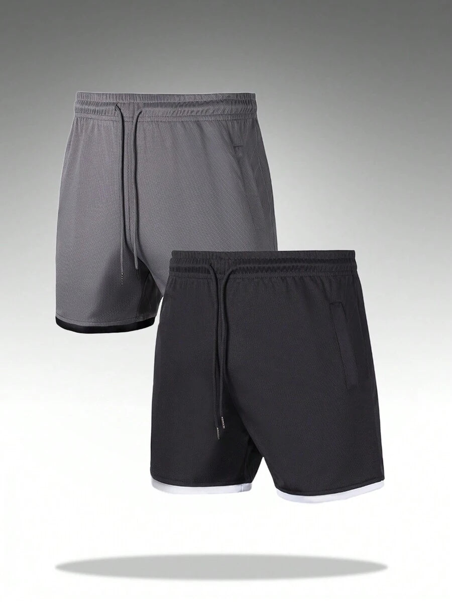 Shorts de sport 2-en-1 avec cordon et détails contrastés tendance pour hommes