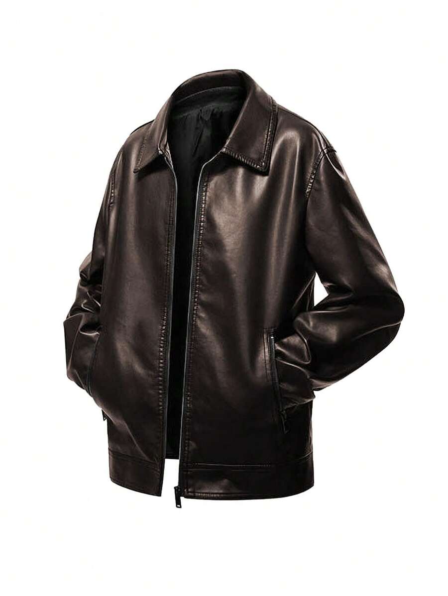 Veste de élégante en cuir synthétique pour homme – Fermeture éclair centrale