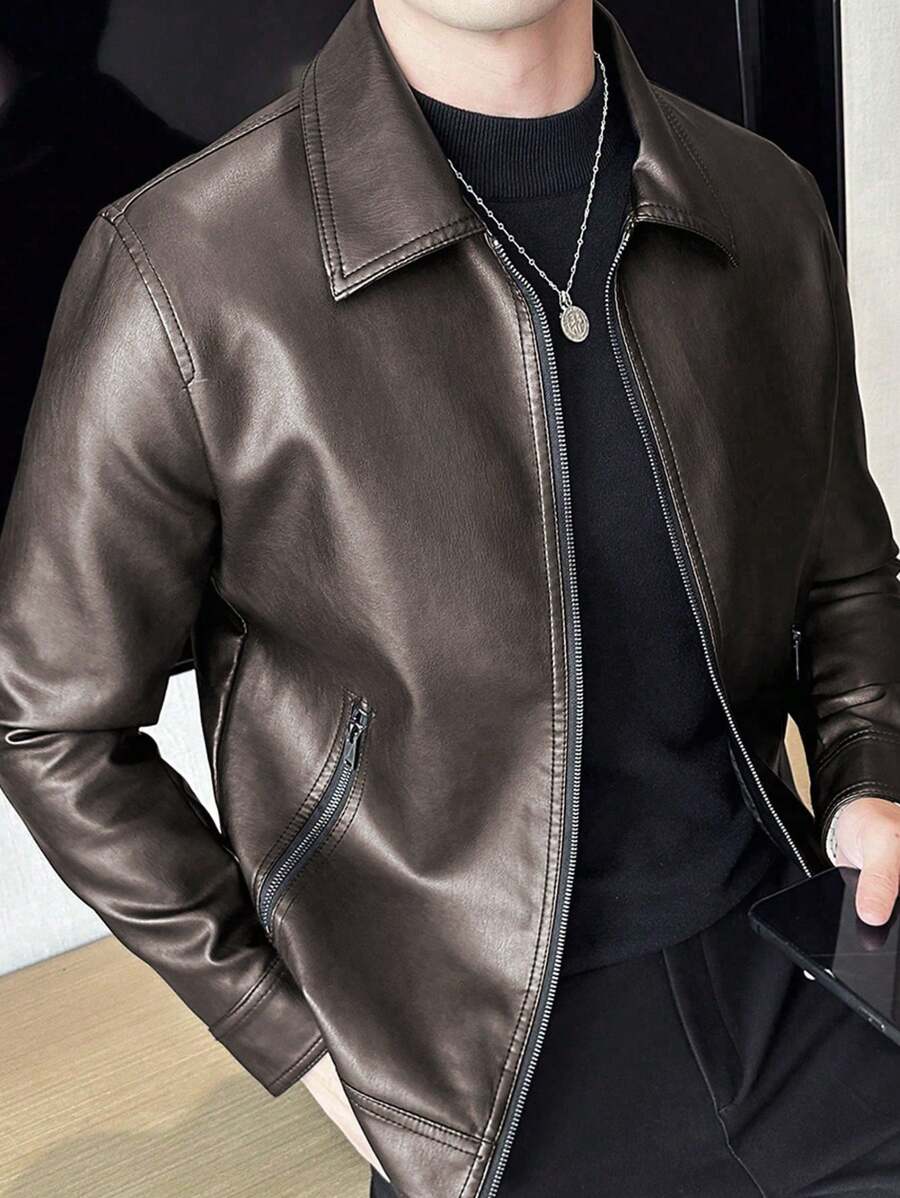 Veste de élégante en cuir synthétique pour homme – Fermeture éclair centrale
