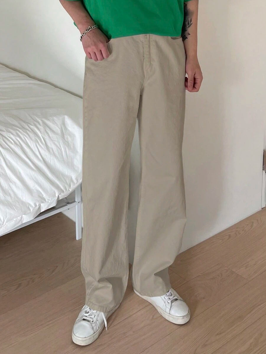 Pantalon droit décontracté simple de couleur unie pour hommes