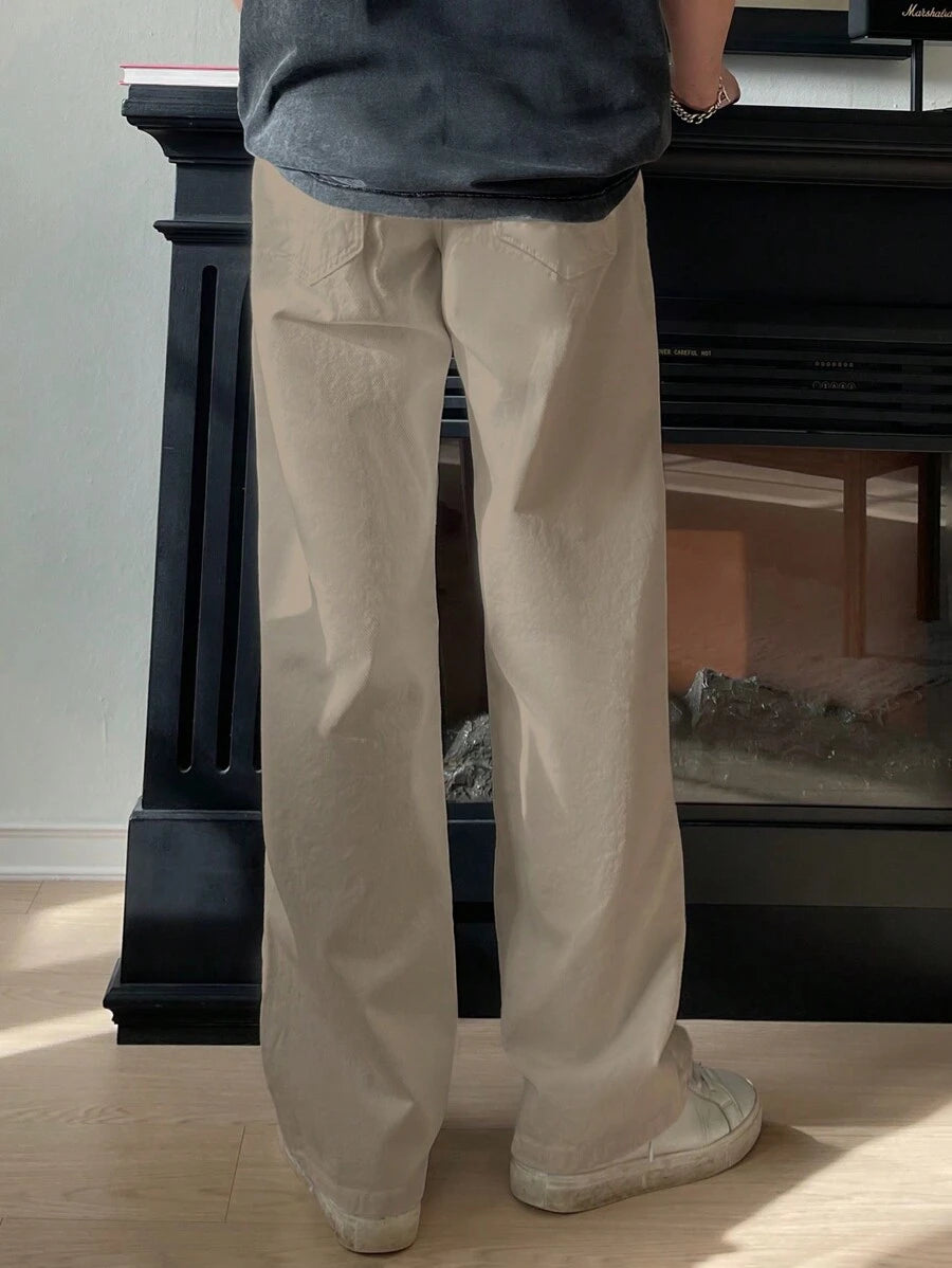 Pantalon droit décontracté simple de couleur unie pour hommes
