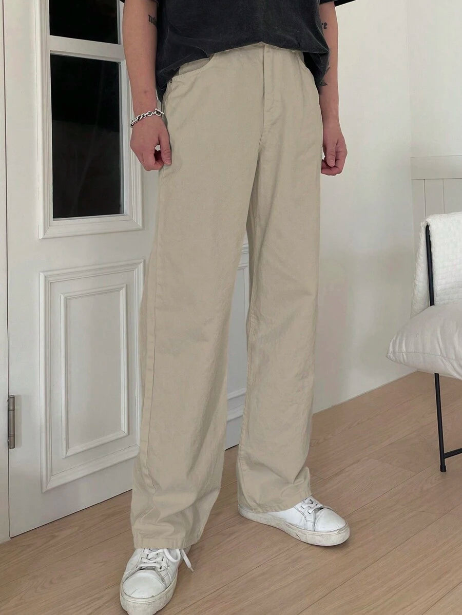 Pantalon droit décontracté simple de couleur unie pour hommes
