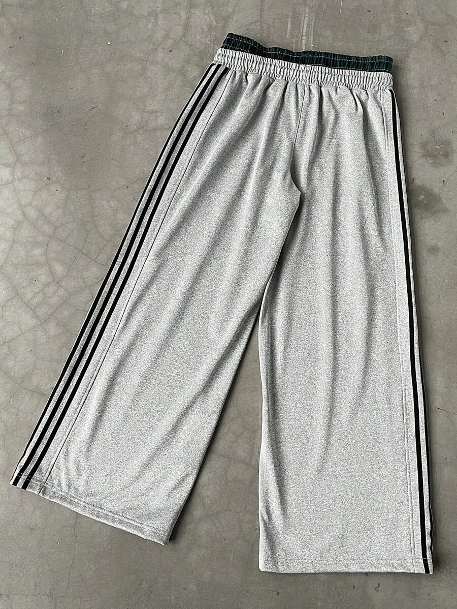 Pantalon de survêtement à rayures et jambes larges avec ceinture double épaisseur