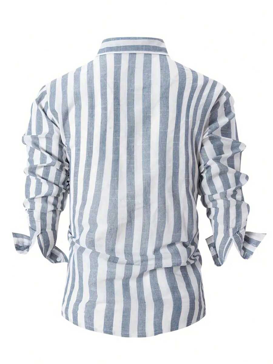Chemise boutonnée en lin à rayures – Style décontracté pour homme