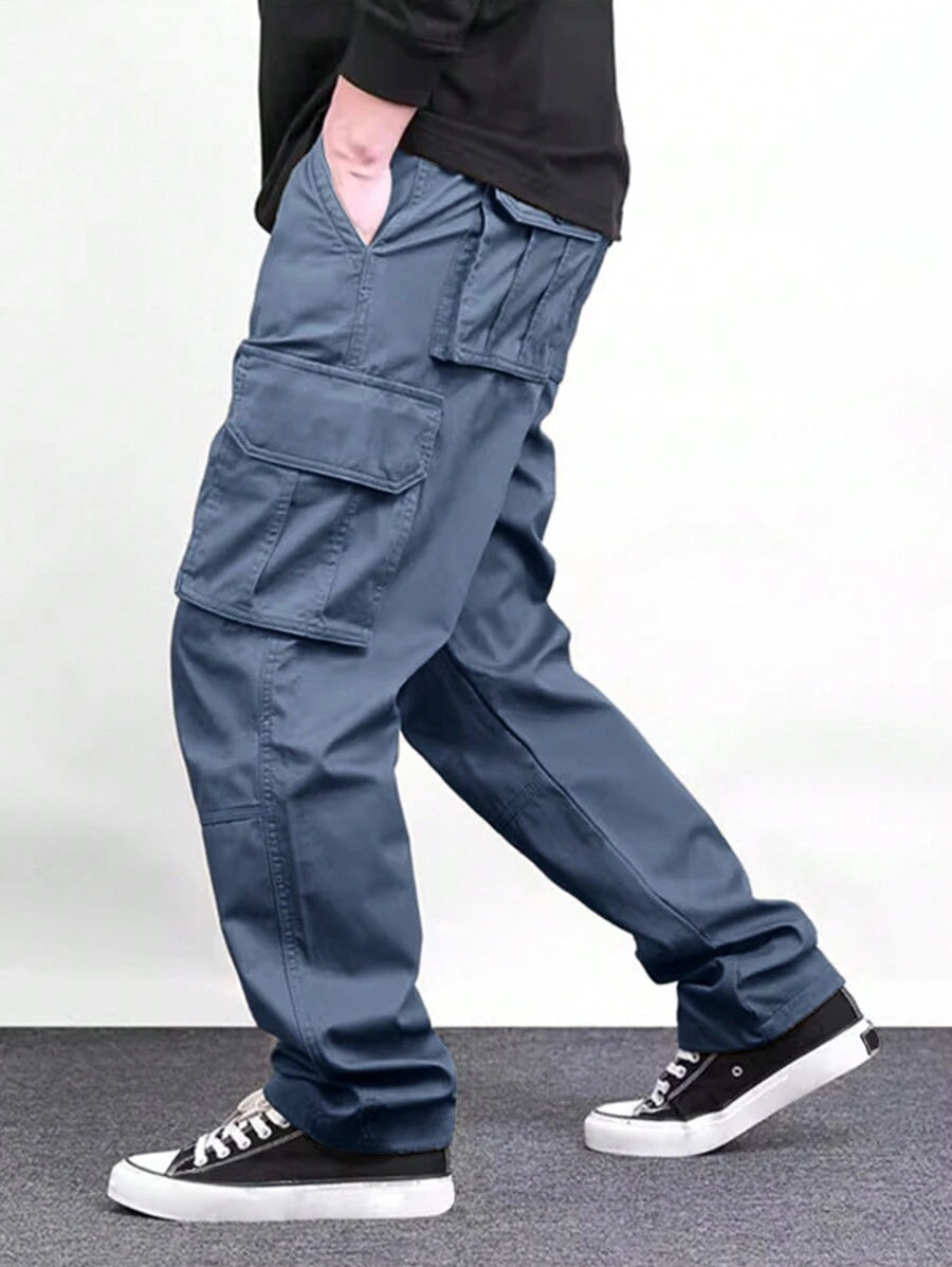Pantalon cargo ample et décontracté avec cordon de serrage à la taille et poches à rabat