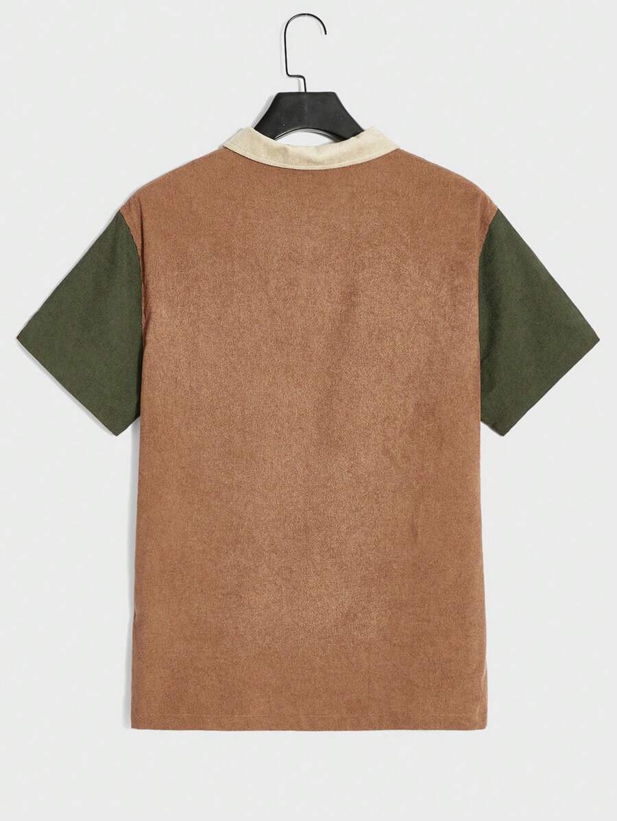Polo décontracté à boutons et blocs de couleurs pour homme