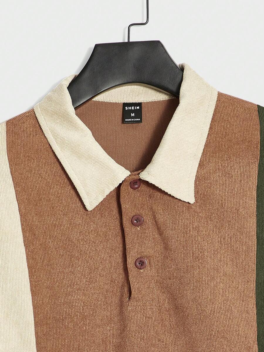 Polo décontracté à boutons et blocs de couleurs pour homme