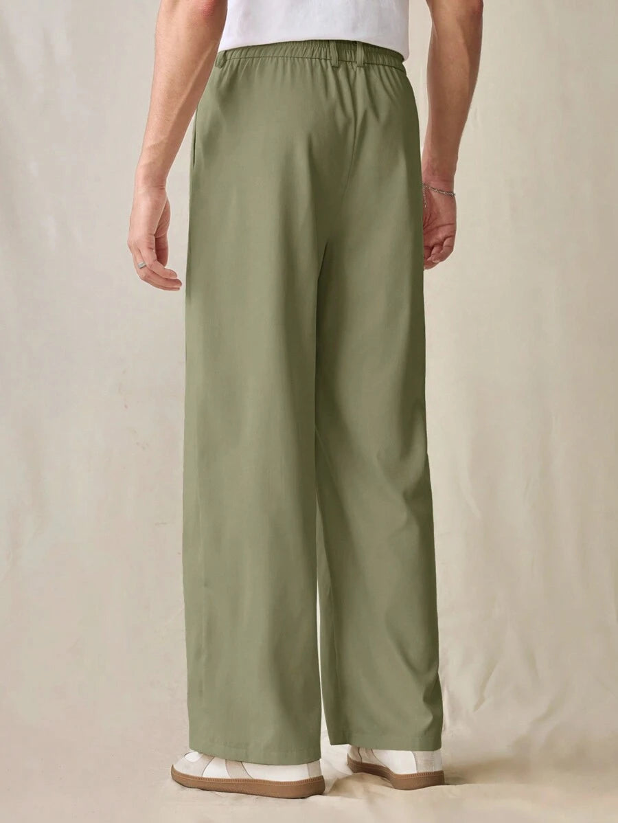 Pantalon droit décontracté à taille élastique et coupe ample pour homme