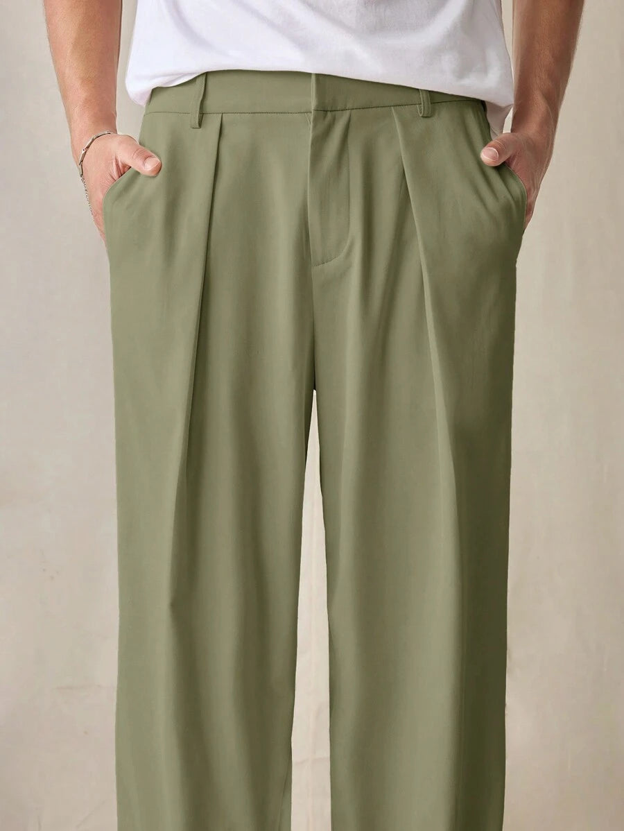 Pantalon droit décontracté à taille élastique et coupe ample pour homme