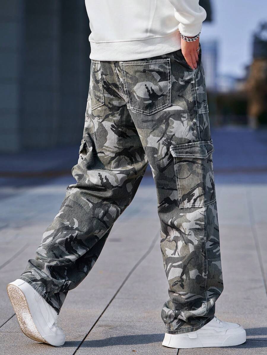 Pantalon cargo ample camouflage pour homme – Pantalon utilitaire à jambe large