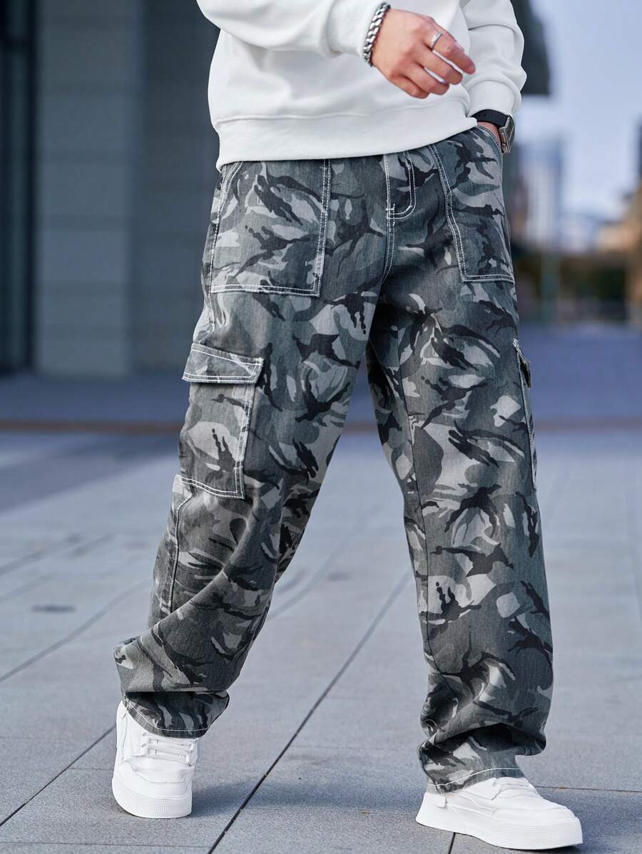 Pantalon cargo ample camouflage pour homme – Pantalon utilitaire à jambe large