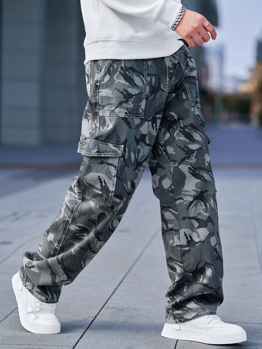 Pantalon cargo ample camouflage pour homme – Pantalon utilitaire à jambe large